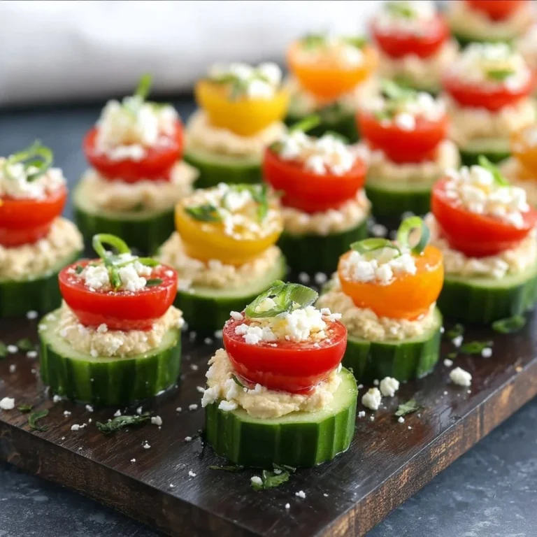 Cucumber Hummus Bites served on a platter with garnishes