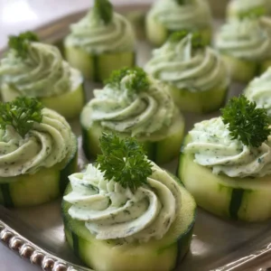 Herbed cucumber bites served on a platter