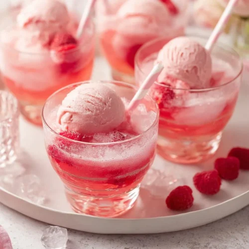 Refreshing Pink Sherbet Punch served in a festive glass
