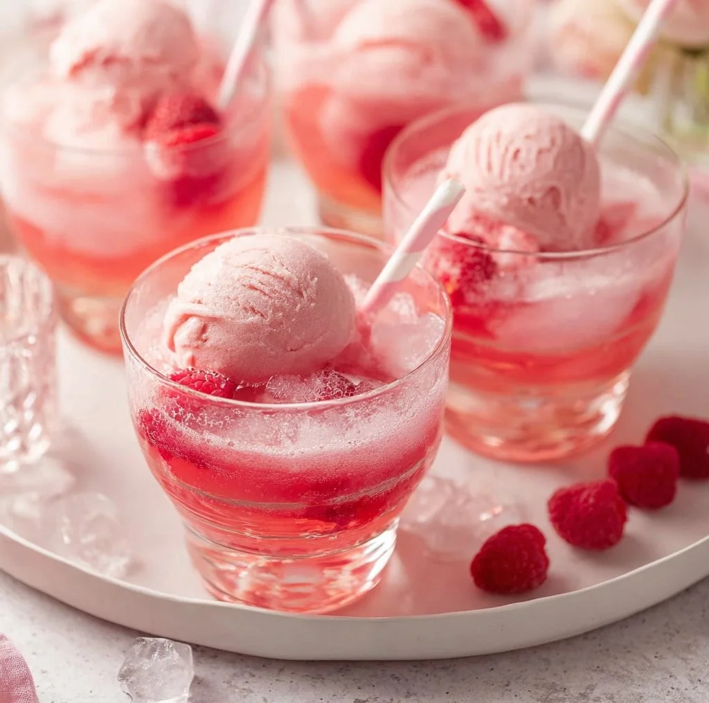 Refreshing Pink Sherbet Punch served in a festive glass