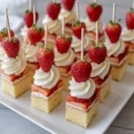 Strawberry Shortcake Kabobs with fresh strawberries and whipped cream
